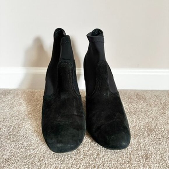 Tory Burch Brenda Suede Stretch Sock Wedge Booties Black Silver 8.5 - Picture 2 of 8